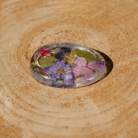 Worry Stone Fleurs séchées - rose et violet