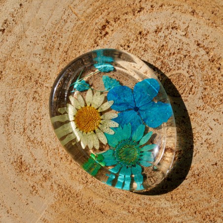 Worry Stone Fleurs séchées - bleu et blanc