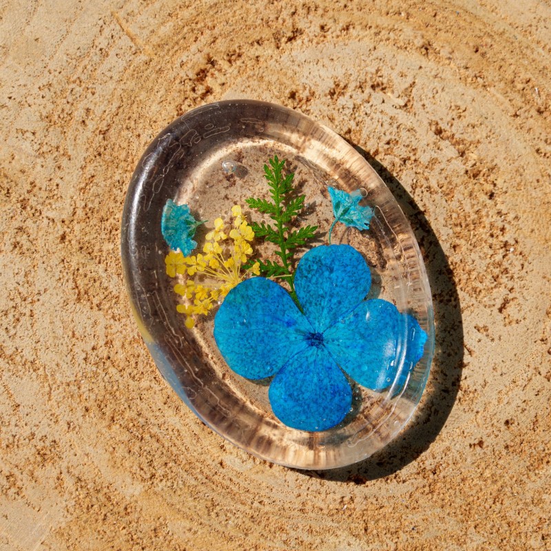 Worry Stone Fleurs séchées - bleu