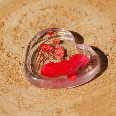 Worry Stone Fleurs séchées - coeur rouge